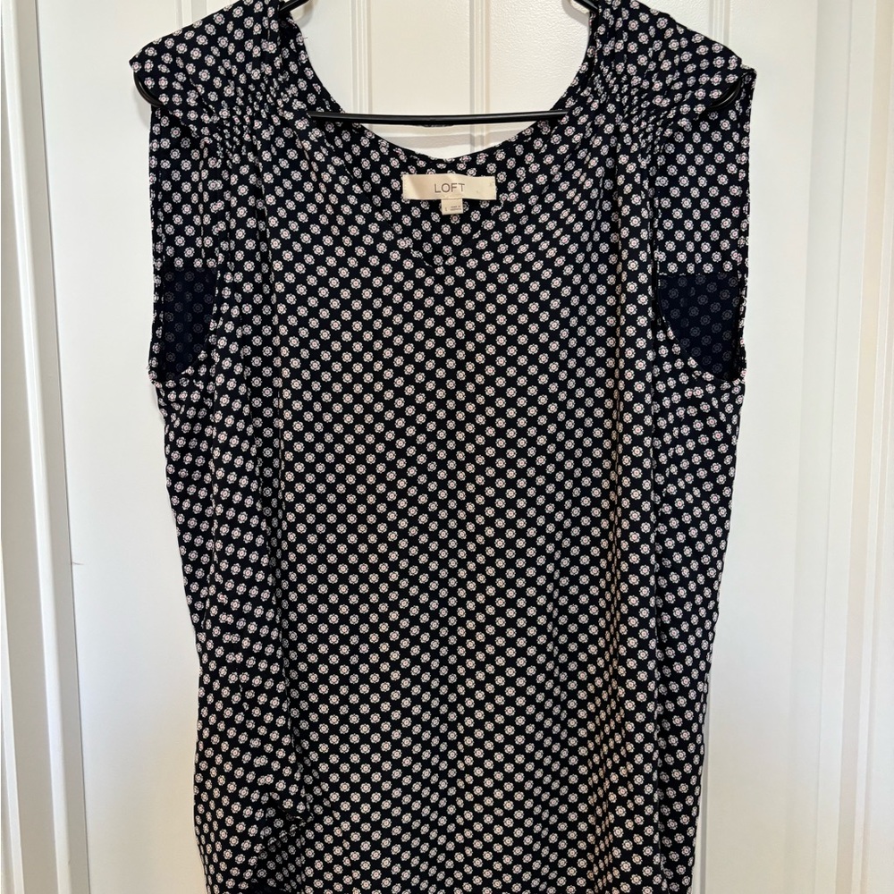 LOFT Navy Blue and White Women's Top